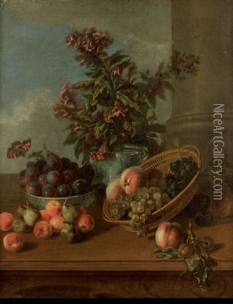 Nature Morte Au Panier De Peches, Raisins Et Figues Oil Painting - Jacques Charles Oudry