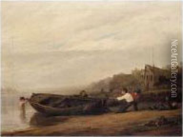 Hauling In The Boat Oil Painting - William Collins
