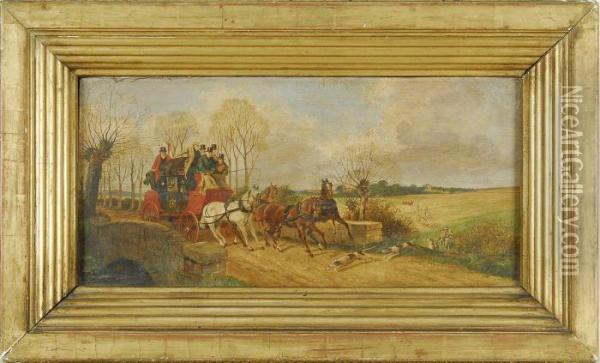 Hunting Dogs Crossing A Coach's Path. Signed Lower Right J.f.herring Sen