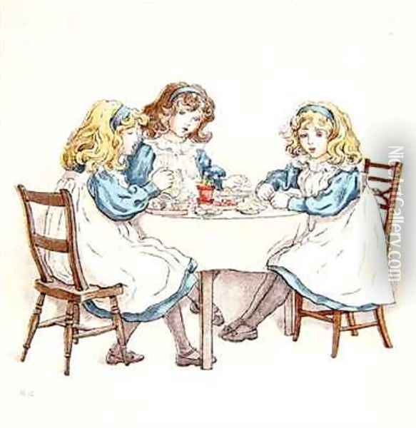 Girls Tea party Oil Painting - Kate Greenaway