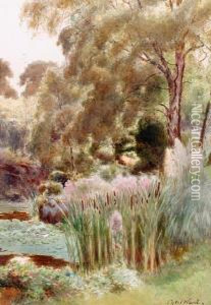 A Corner Of The Upper Lake, Sandringham Oil Painting - Cyril Ward