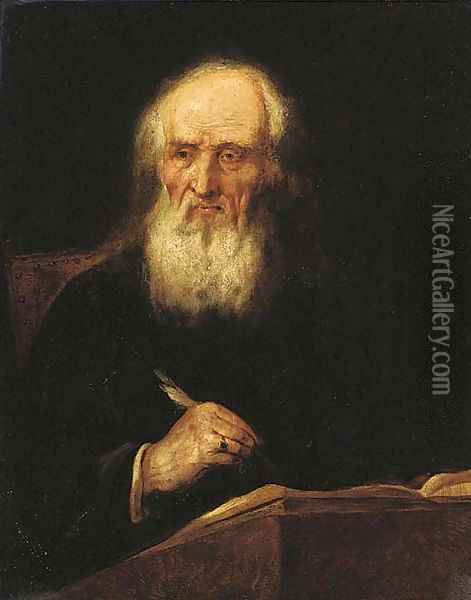 Portrait of an elderly man, seated half-length, writing in a book Oil Painting - Giuseppe Nogari