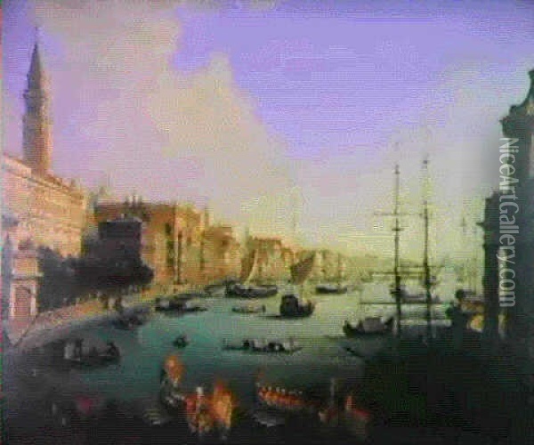 Il Bacino Di S. Marco Visto Dall'imbocco Del Canal Grande Oil Painting - Giuseppe Borsato