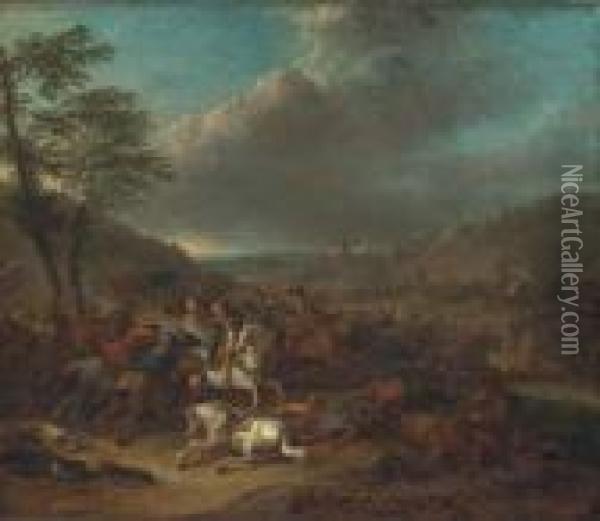 A Cavalry Battle Between Christians And Turks Oil Painting - Karel Van Breydel (Le Chevalier)