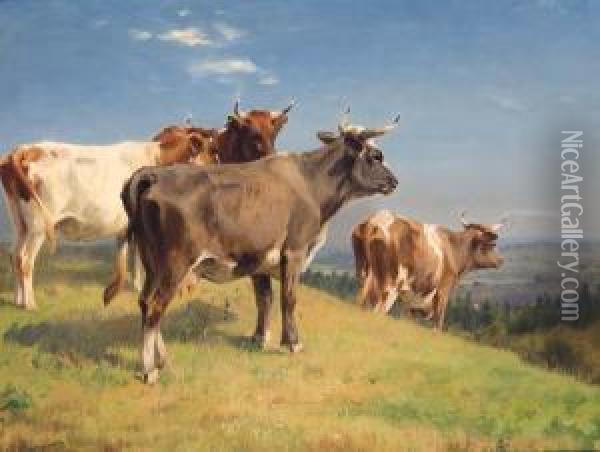 Cows On A Hillside Oil Painting - Adolf Henrik Mackeprang