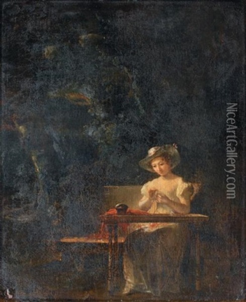 Jeune Femme Cousant Dans Un Jardin Oil Painting - Marguerite Gerard
