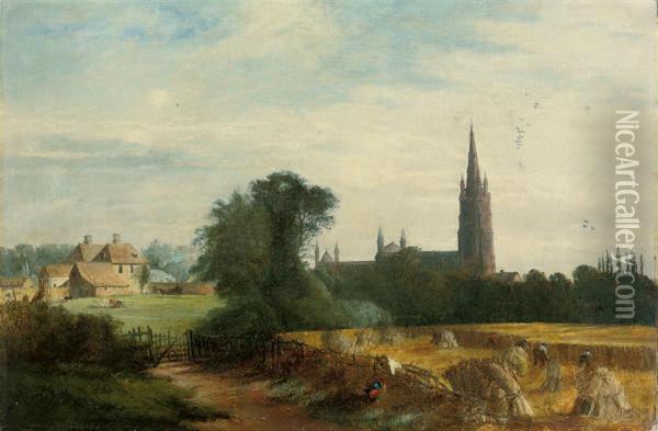 Gathering The Harvest, A Church Beyond Oil Painting - Thomas, Junior Dingle