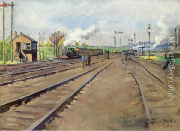 The Sidings Oil Painting - Stanhope Alexander Forbes