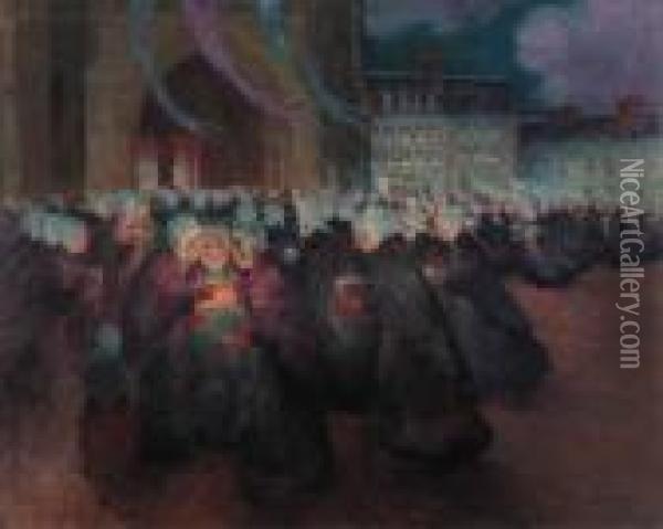 Procession De Nuit A Gueronne Oil Painting - Ferdinand Loyen Du Puigaudeau