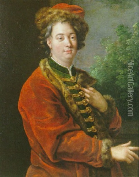 Portrait D'homme En Habit Rouge Oil Painting - Charles Amedee Philippe van Loo