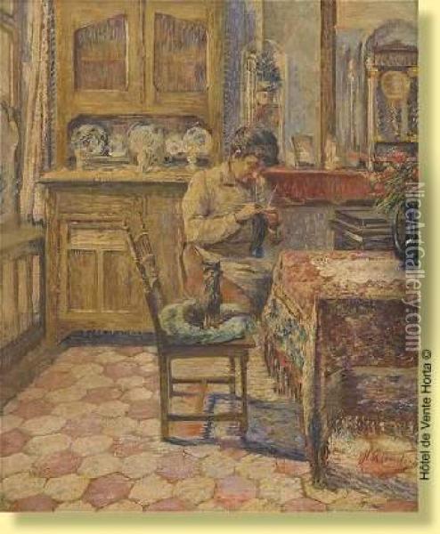 La Tricoteuse Et Sa Compagne Oil Painting - Henry Quantin