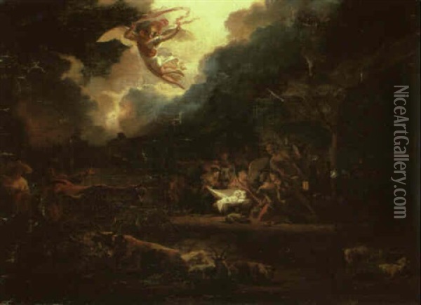 Adoration Of The Shepherds Oil Painting - Abraham Danielsz Hondius