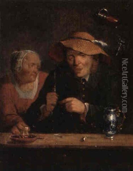 Man Och Kvinna Vid Bord Oil Painting - Pieter Cornelisz van Slingeland