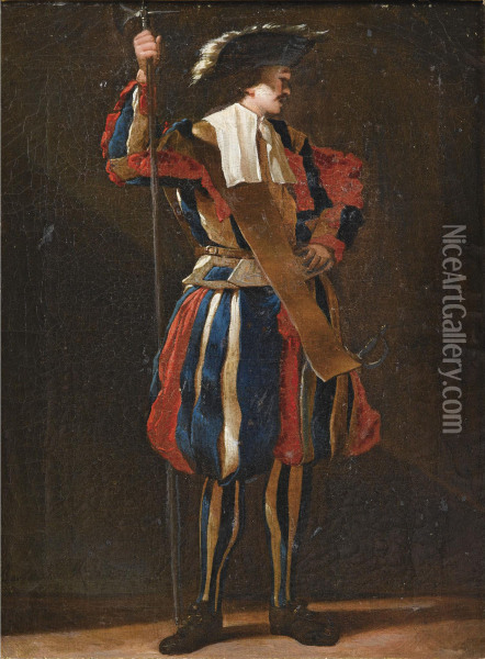 Portrait D'un Garde Suisse Oil Painting - Jean Barbault
