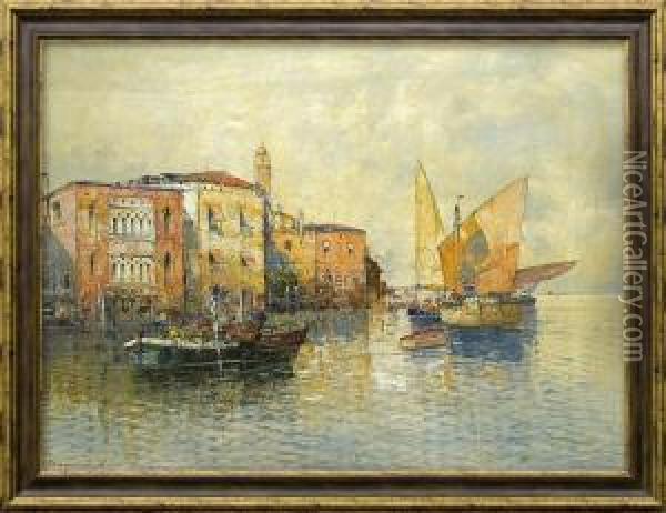 Boats On Channel In Venice Oil Painting - Hans Wagner