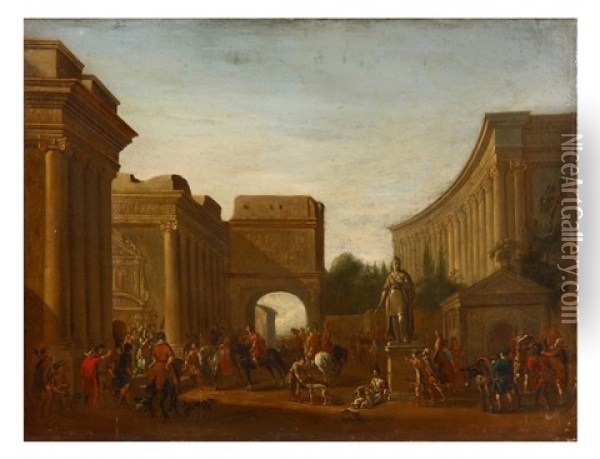 Architectural Capriccio With Figures Oil Painting - Jacob Van Der Ulft
