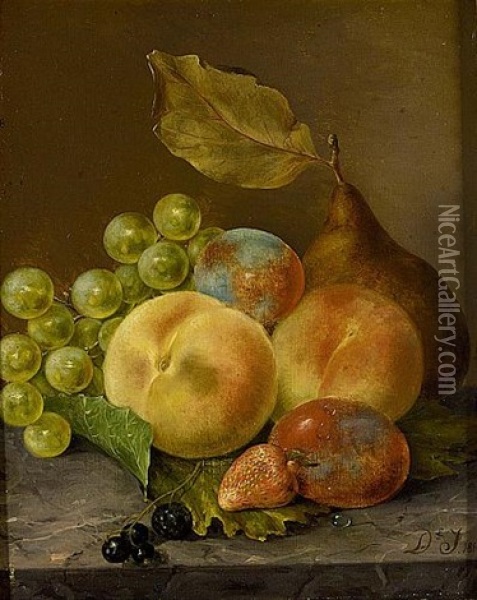 Still Life With Grapes, Peaches And A Prune Oil Painting - Dirk Jan Hendrik Joosten