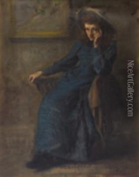 Portrait Study Of A Young Woman Believed To Be The Artist's Sister, Eva Oil Painting - Constance Markievicz