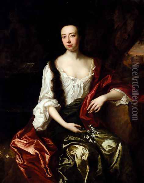 Portrait Of Thomas Brotherton Wife, Margaret Oil Painting - John Riley