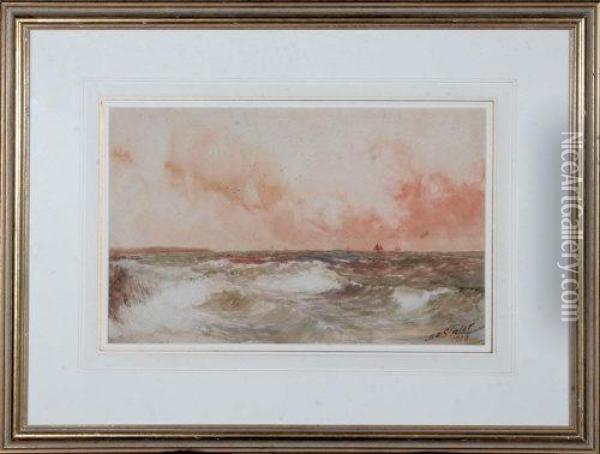 A Sea Study With Fishing Boats On The Horizon Oil Painting - John Falconar Slater