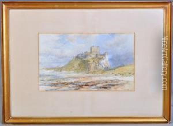 A Castle On A Hilltop In A Coastal Setting And A Coastal Town Oil Painting - William Henry Borrow