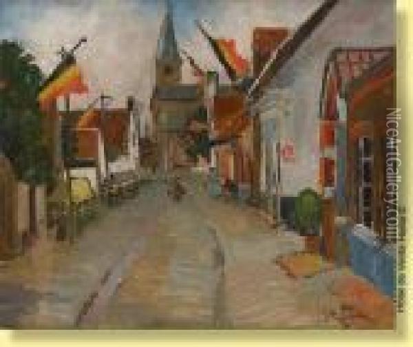 Village Le 21 Juillet Oil Painting - Joseph Fr. De Coene