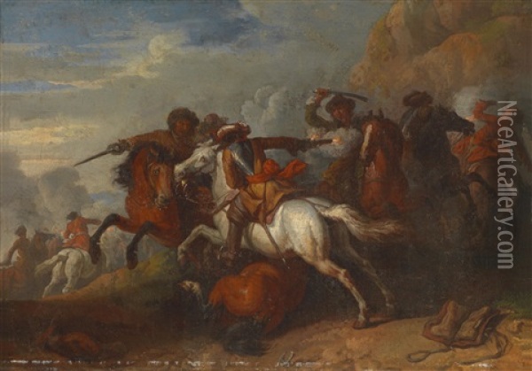 Eine Kavallerieattacke Oil Painting - Joseph Parrocel