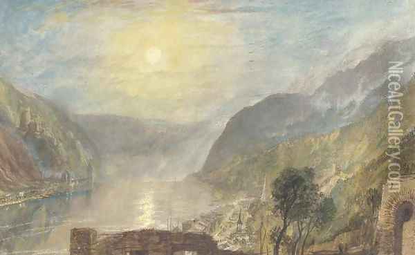 From Rheinfels looking over St. Goar to Burg Katz, Germany Oil Painting - Joseph Mallord William Turner