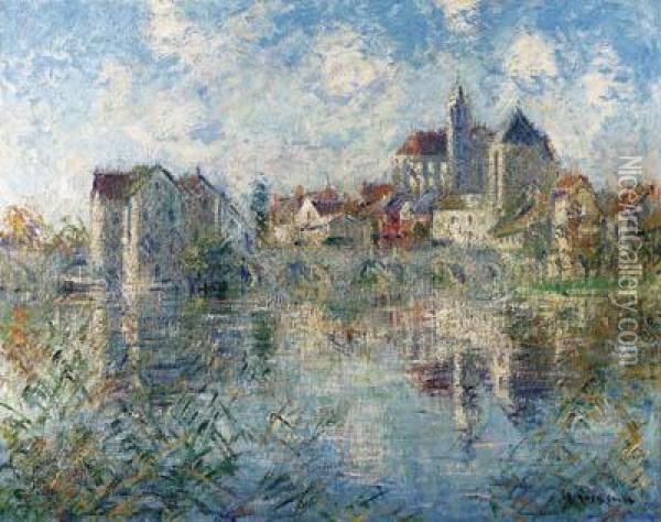 Moret-sur-loing, Le Pont Et L'glise Oil Painting - Gustave Loiseau