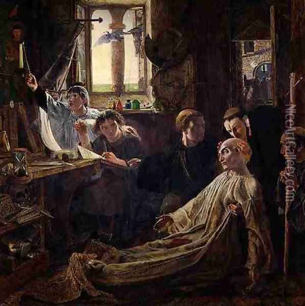 The Death of the Venerable Bede c.638-735 in Jarrow Priory, c.1861 Oil Painting - William Bell Scott