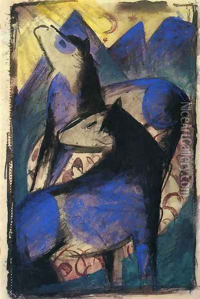 Two Blue Horses Oil Painting - Franz Marc