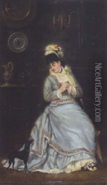 Dame Mit Hundchen Oil Painting - Charles Francois Pecrus