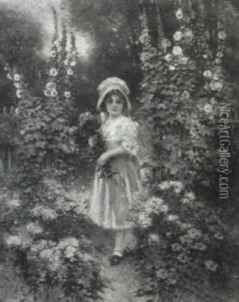 Young Girl In The Garden Oil Painting - Edward Percy Moran