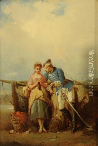Conversation Galante En Bord De Mer Oil Painting - Francois-Louis Lanfant