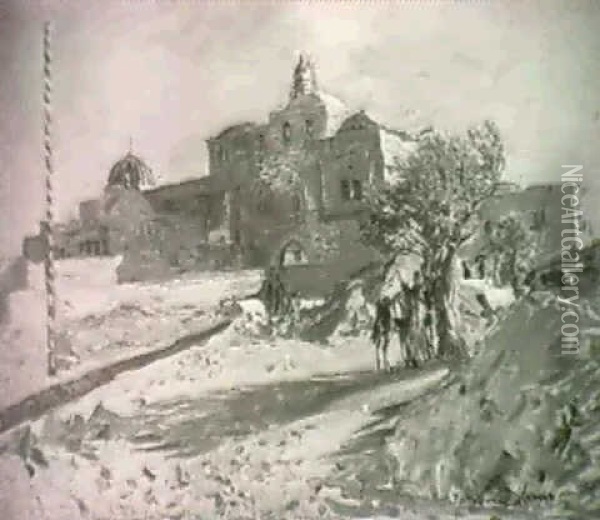View Of The House Of Caiphas, Mount Zion Oil Painting - Ismael Gentz