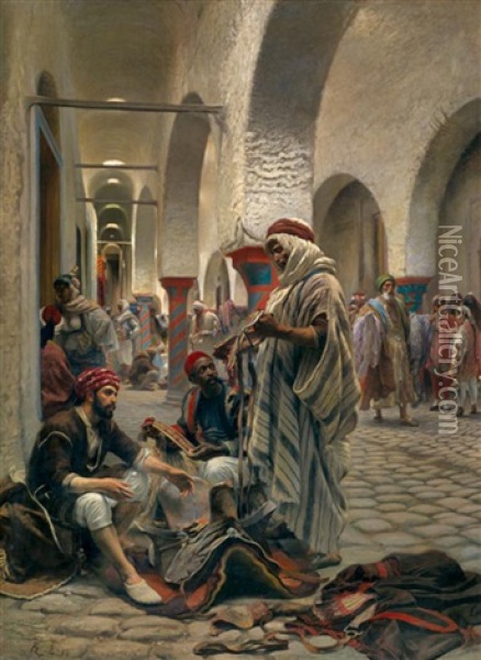 Le Souk Des Etoffes, Tunis Oil Painting - Anton Robert Leinweber