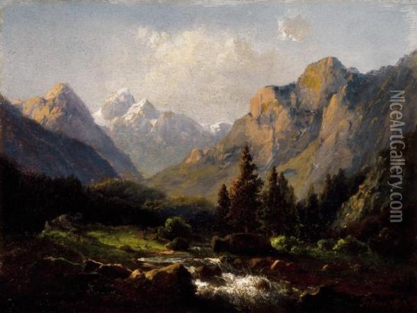 Landscape With A Mountain Brook Oil Painting - Karoly Telepy