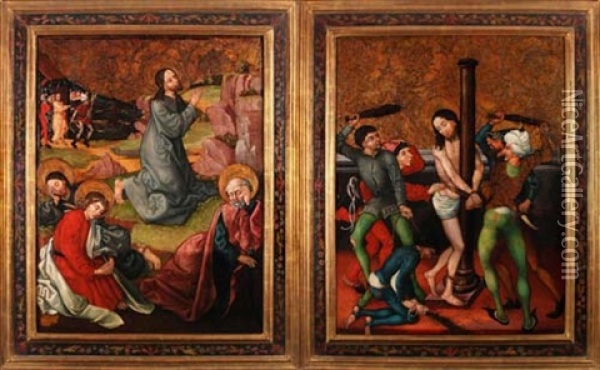 Christus Am Olberg (+ Geisselung Christi; 2 Works) Oil Painting - Martin Schongauer