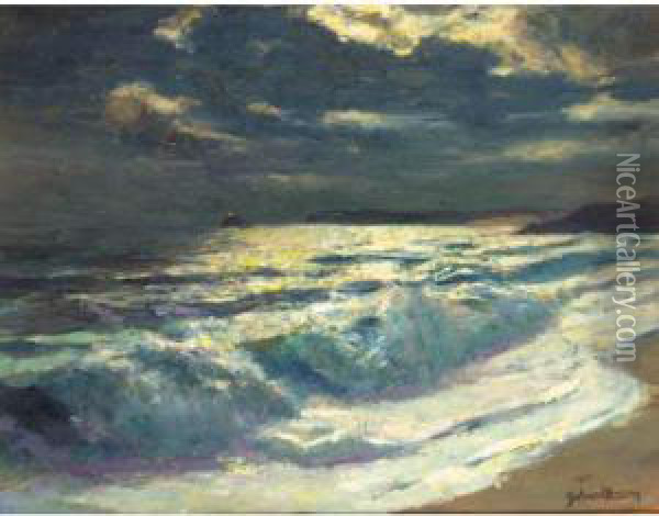 Summer Moon, Cornish Coast Oil Painting - Julius Olsson