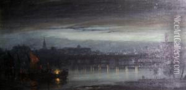 Old Waterloo Bridge Under Moonlight Oil Painting - Walter Meegan