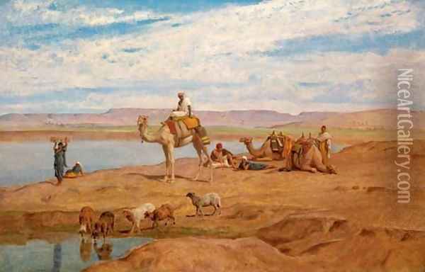 Waiting for the Dahabeyah on the banks of the Nile Oil Painting - Frederick Goodall