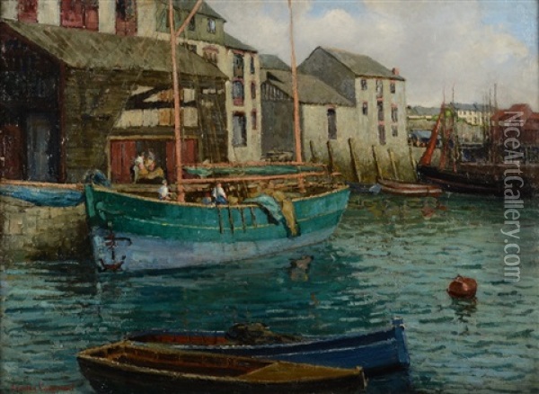 Polperro Harbour Oil Painting - Cecilia Carpmael