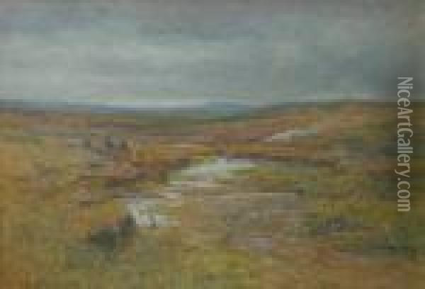 Peat Cutting, Dartmoor Oil Painting - Charles Branwhite