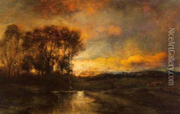 Rowing At Dusk Oil Painting - Charles P. Appel