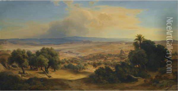 Landscape With Ancient Ruins Oil Painting - August Loffler