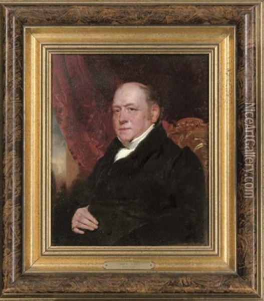 Portrait Of Sir George Farrant In A White Shirt And Black Coat Oil Painting - Henry Wyatt