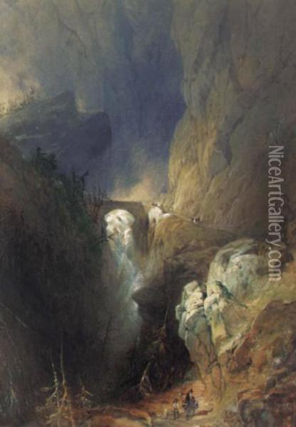 The Devil's Bridge, St Gothard, Switzerland Oil Painting - James Duffield Harding