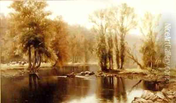 Extensive River Landscape with Cattle Oil Painting - Edward J. Duval