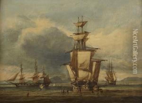 The Battle Squadron In Leith Roads Oil Painting - John Watson Mclea