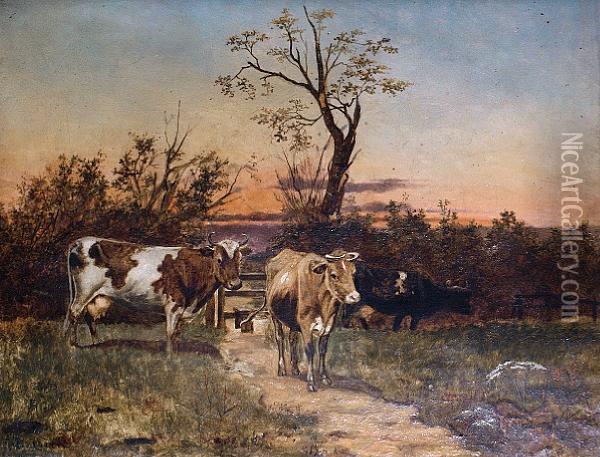 Cattle In A Field Oil Painting - Bernard H. Cobbe